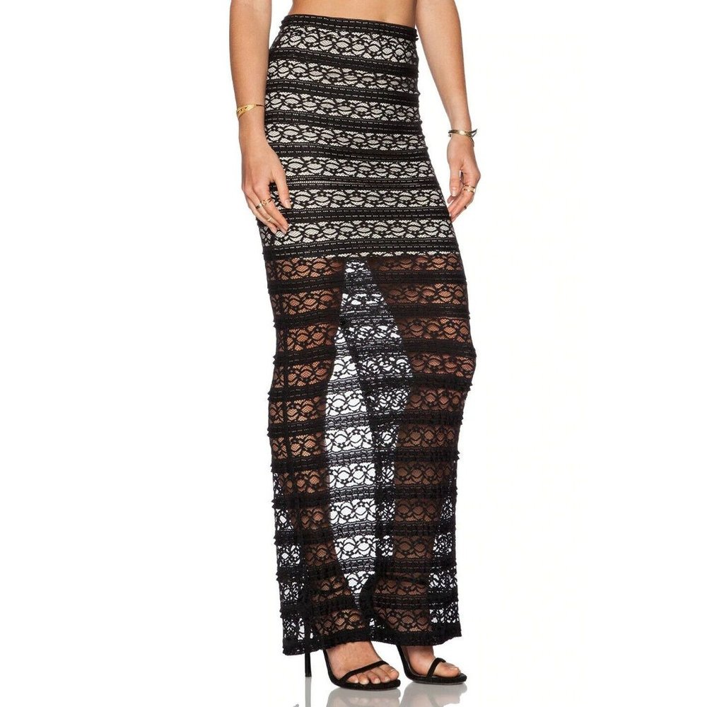 Alice + Olivia NWT Sheer Lace Maxi Skirt Black Cream 0